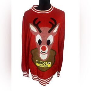 TIPSY ELVES MENS RED RUDOLPH UGLY CHRISTMAS SWEATER FESTIVE‎ HOLIDAY SIZE XL